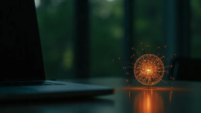 AI-agent uitgelegd: neurale orb naast laptop