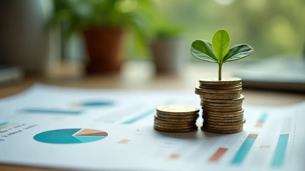 Advertentiebudget berekenen: groeiende plant uit euromunten naast budgetplanning