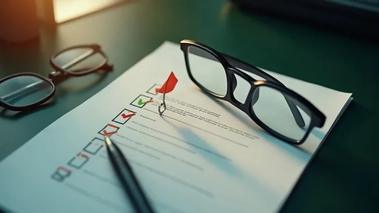 Veelgemaakte Google Ads-fouten opsporen: vergrootglas boven checklist met waarschuwingsvlag