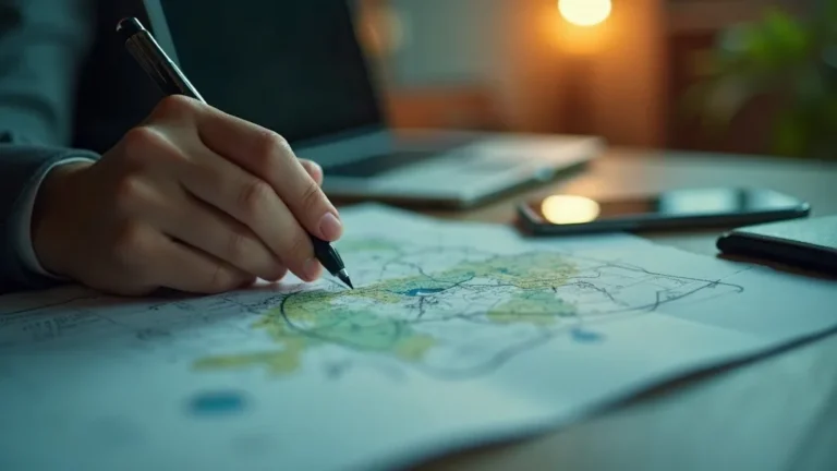 IT-landschap in kaart: kaart met verbonden systemen op bureau