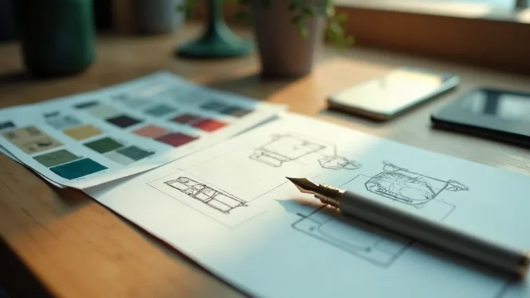 Logo-ontwerp kosten: ontwerpersbureau met logo-schetsen en kleurstalen
