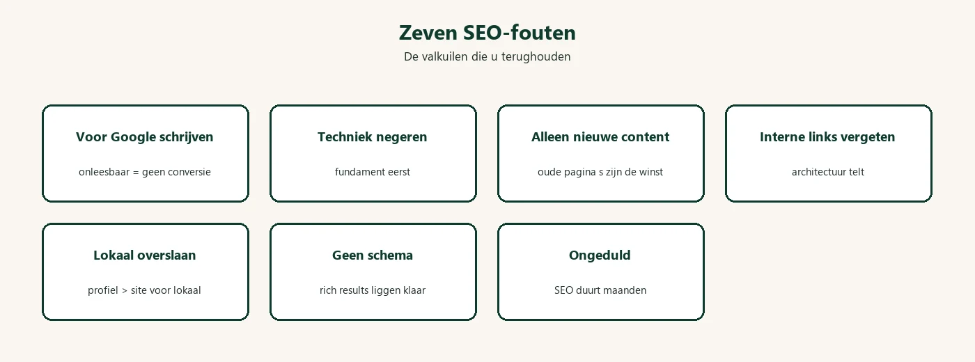 Diagram: zeven veelgemaakte SEO fouten