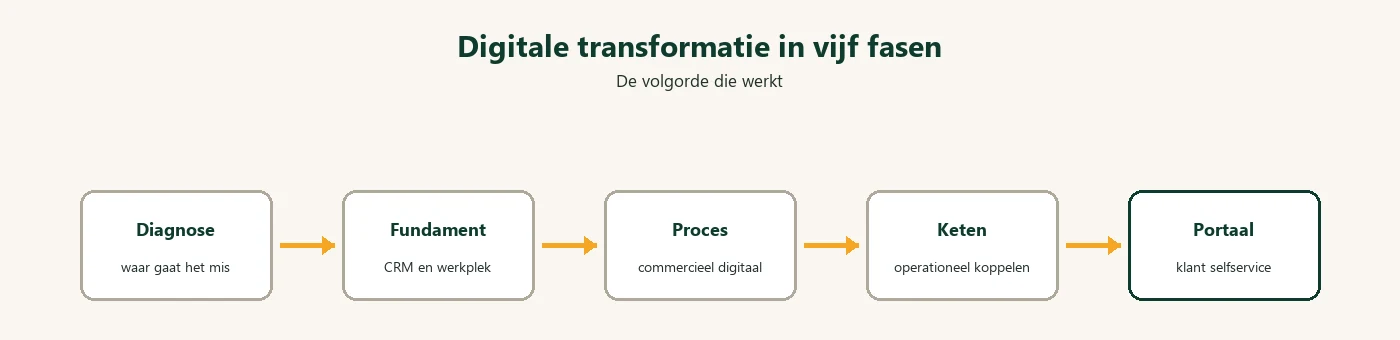 Diagram: digitale transformatie vijf fasen