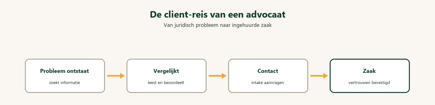 Diagram: klantreis advocaat van probleem naar zaak