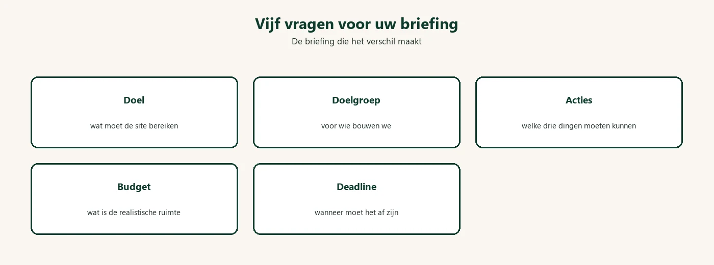 Diagram: website briefing vijf vragen