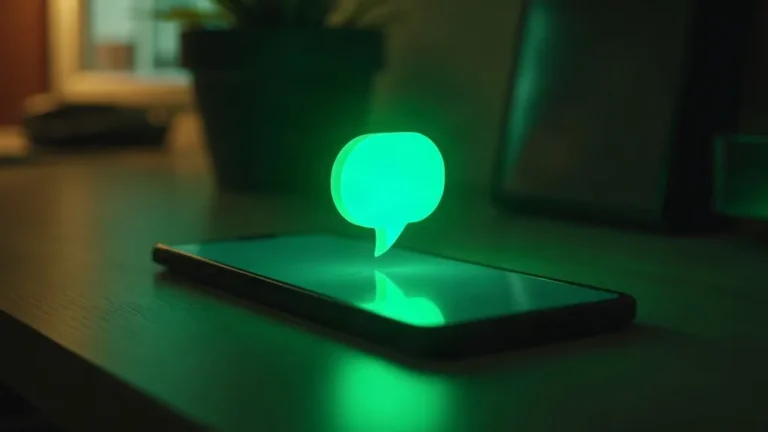 WhatsApp marketing: groene gespreksbubbel boven telefoon